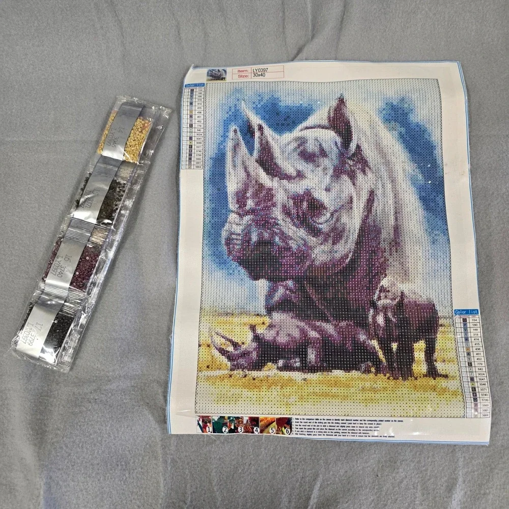Rhino Family Diamond Art Painting Kit DIY 5D Mosaic‎ Art 30x40cm Wildlife Craft